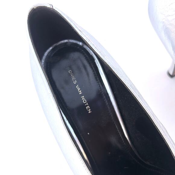 Dries Van Noten Silver Designer Pumps Metallic High Heels 38.5 Size 8.5 Leather - Picture 5 of 14